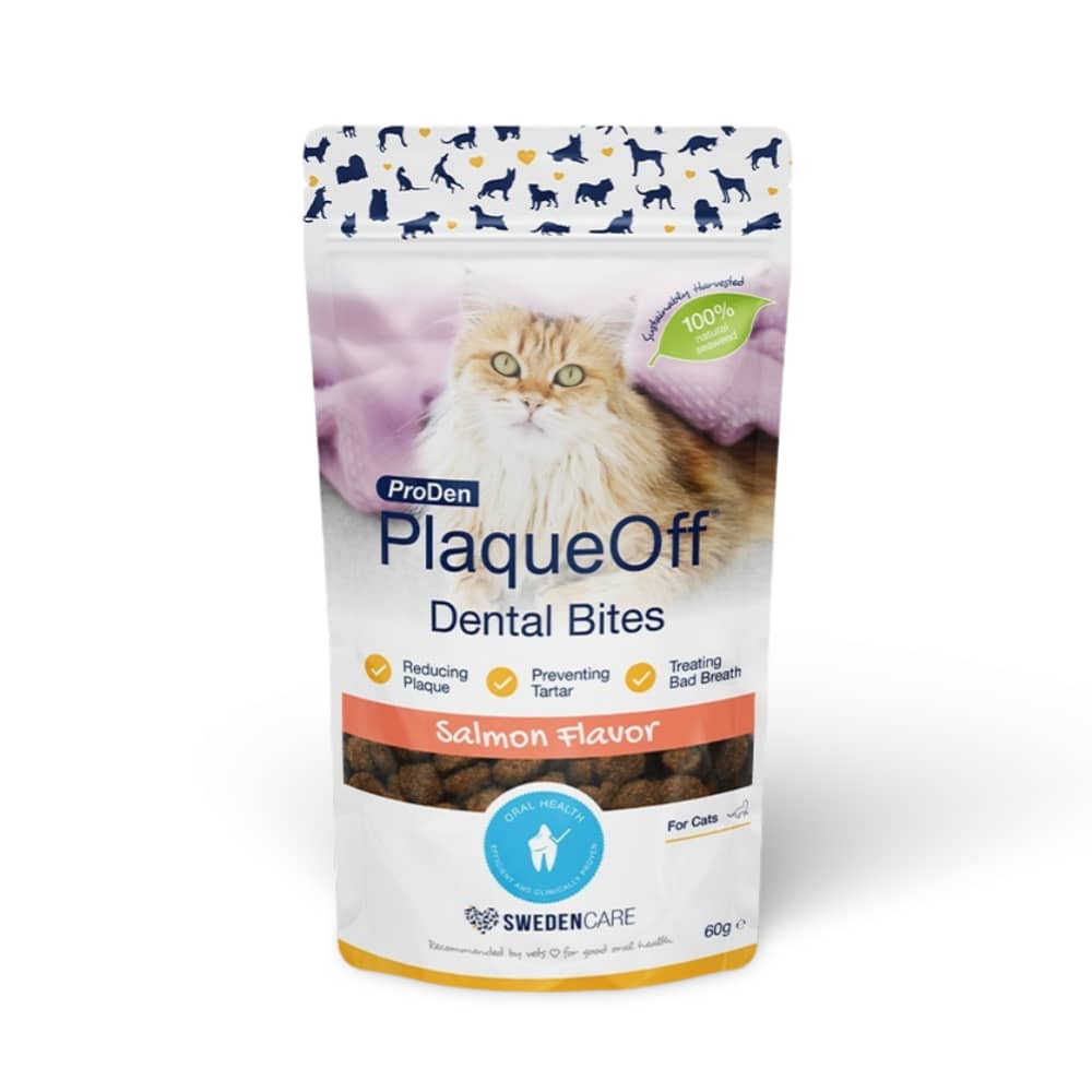 PlaqueOff Cat Dental Bites  zobu našķi kaķiem ar laša garšu 60 g